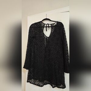 Black Lace Coverup Or Tunic Top